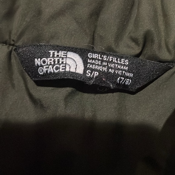 North Face Girls Dark Olive Green Puffer thin Goose Down Coat - Picture 4 of 14